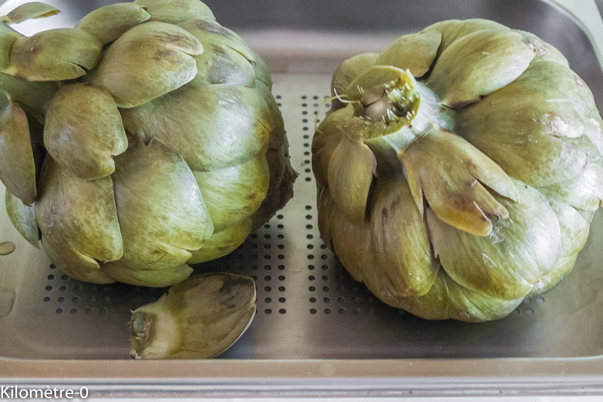 Photo de recette d'artichaut bio de Kilomètre-0, blog de cuisine réalisée à partir de produits locaux et issus de circuits courts