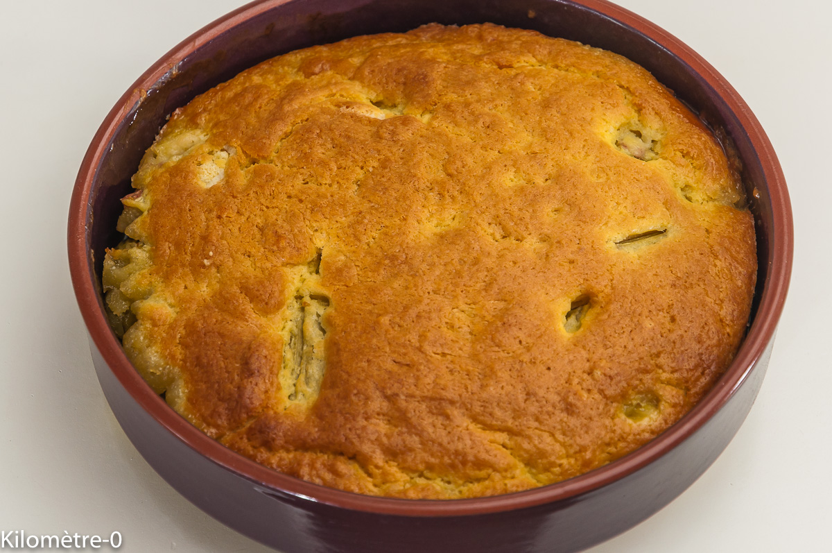 Photo de recette de gâteau à la rhubarbe, rapide, facile, léger de Kilomètre-0, blog de cuisine réalisée à partir de produits locaux et issus de circuits courts