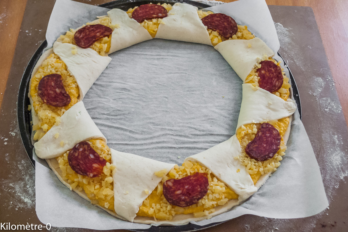 Photo de recette de pizza, crème de carotte, ricotta, chorizo, apéro, facile de Kilomètre-0, blog de cuisine réalisée à partir de produits locaux et issus de circuits courts