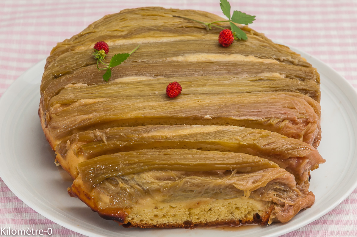 Photo de recette de gâteau, moelleux, rhubarbe,f acile, rapide, léger de de Kilomètre-0, blog de cuisine réalisée à partir de produits locaux et issus de circuits courts