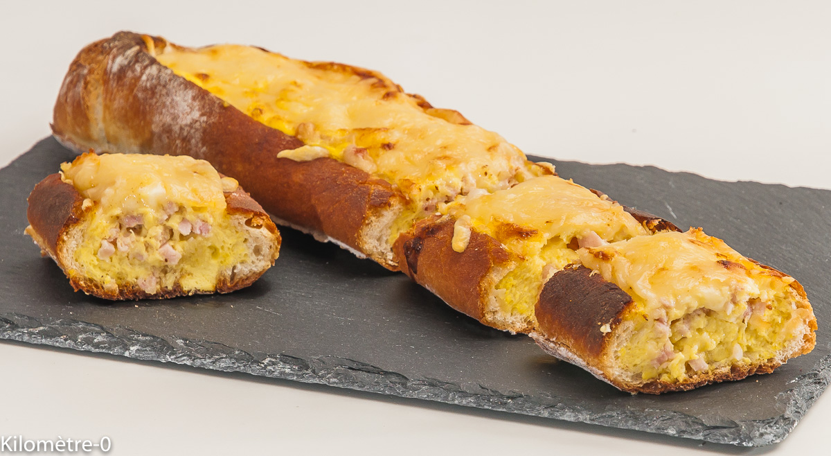Photo de recette de pain, baguette, quiche, jambon, fromage, facile, de Kilomètre-0, blog de cuisine réalisée à partir de produits locaux et issus de circuits courts