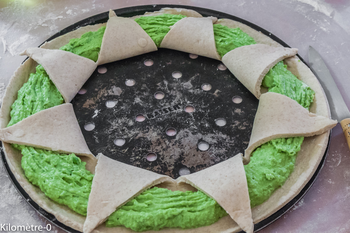Photo de recette de pizza petits pois, langoustine de Kilomètre-0, blog de cuisine réalisée à partir de produits locaux et issus de circuits courts