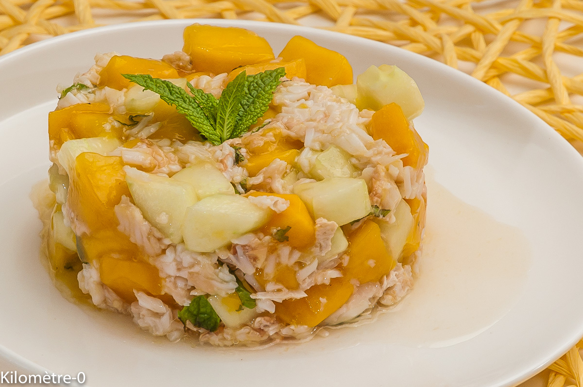 Photo de recette de tartare de mangue, concombre, araignée de Kilomètre-0, blog de cuisine réalisée à partir de produits locaux et issus de circuits courts