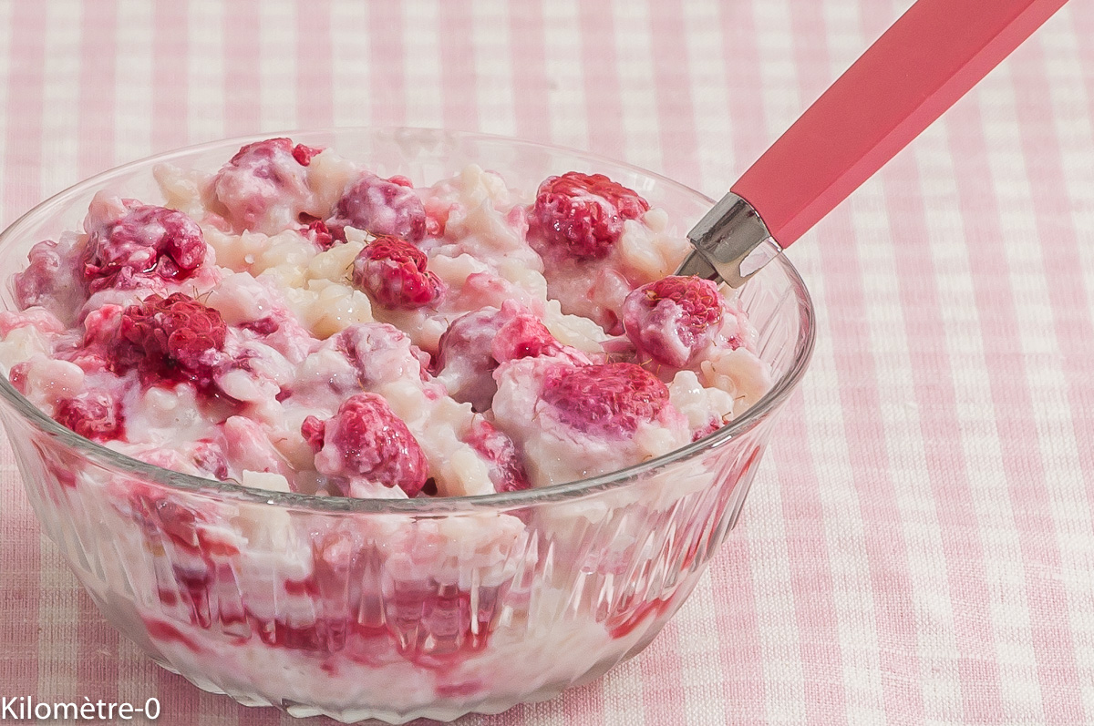 Photo de recette de riz au lait, four vapeur, framboises, facile, bio de Kilomètre-0, blog de cuisine réalisée à partir de produits locaux et issus de circuits courts