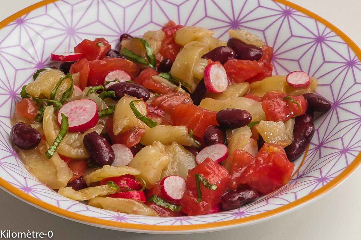 Photo de recette de salade, été de Kilomètre-0, blog de cuisine réalisée à partir de produits locaux et issus de circuits courts