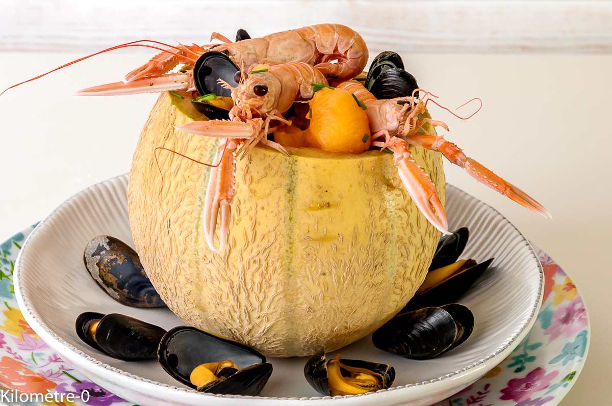 Photo de recette de melon, coque, langoustine, moules, de  Kilomètre-0, blog de cuisine réalisée à partir de produits locaux et issus de circuits courts