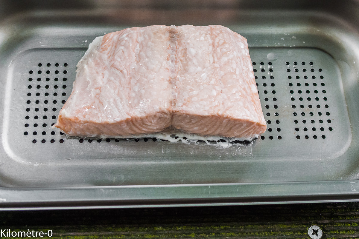 Photo de recette de saumon four vapeur de Kilomètre-0, blog de cuisine réalisée à partir de produits locaux et issus de circuits courts
