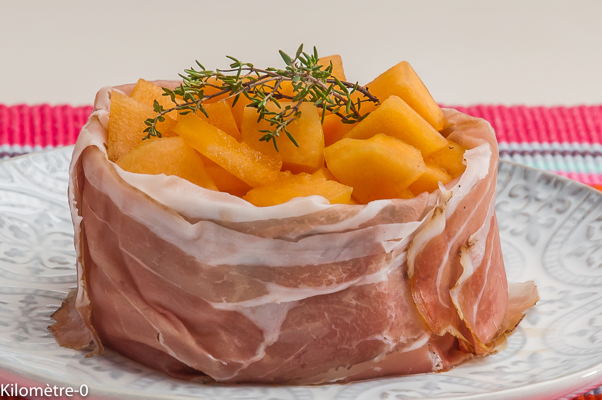 Photo de recette de melon au jambon Kilomètre-0, blog de cuisine réalisée à partir de produits locaux et issus de circuits courts