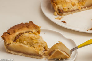 Photo de recette de tarte, poires, amandes, marrons de Kilomètre-0, blog de cuisine réalisée à partir de produits locaux et issus de circuits courts