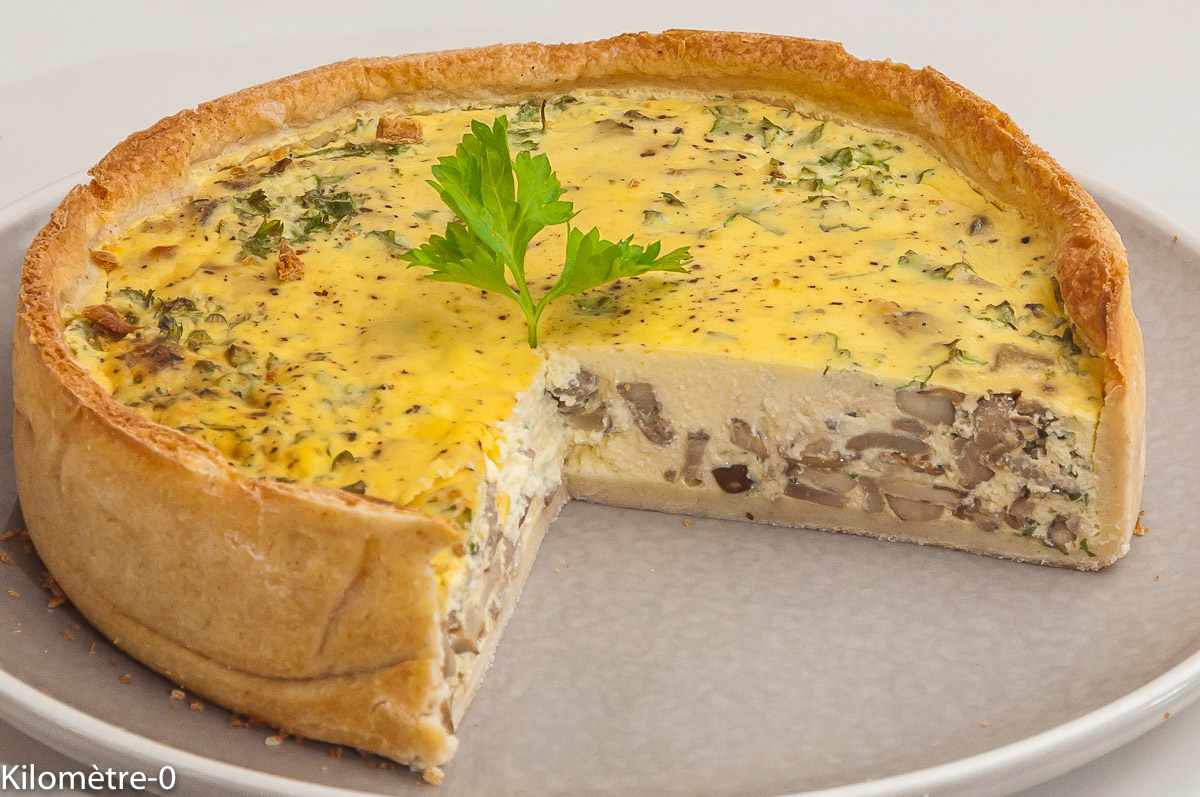 Photo de recette de quiche, cèpes, ricotta , végétarien, végé, de Kilomètre-0, blog de cuisine réalisée à partir de produits locaux et issus de circuits courts