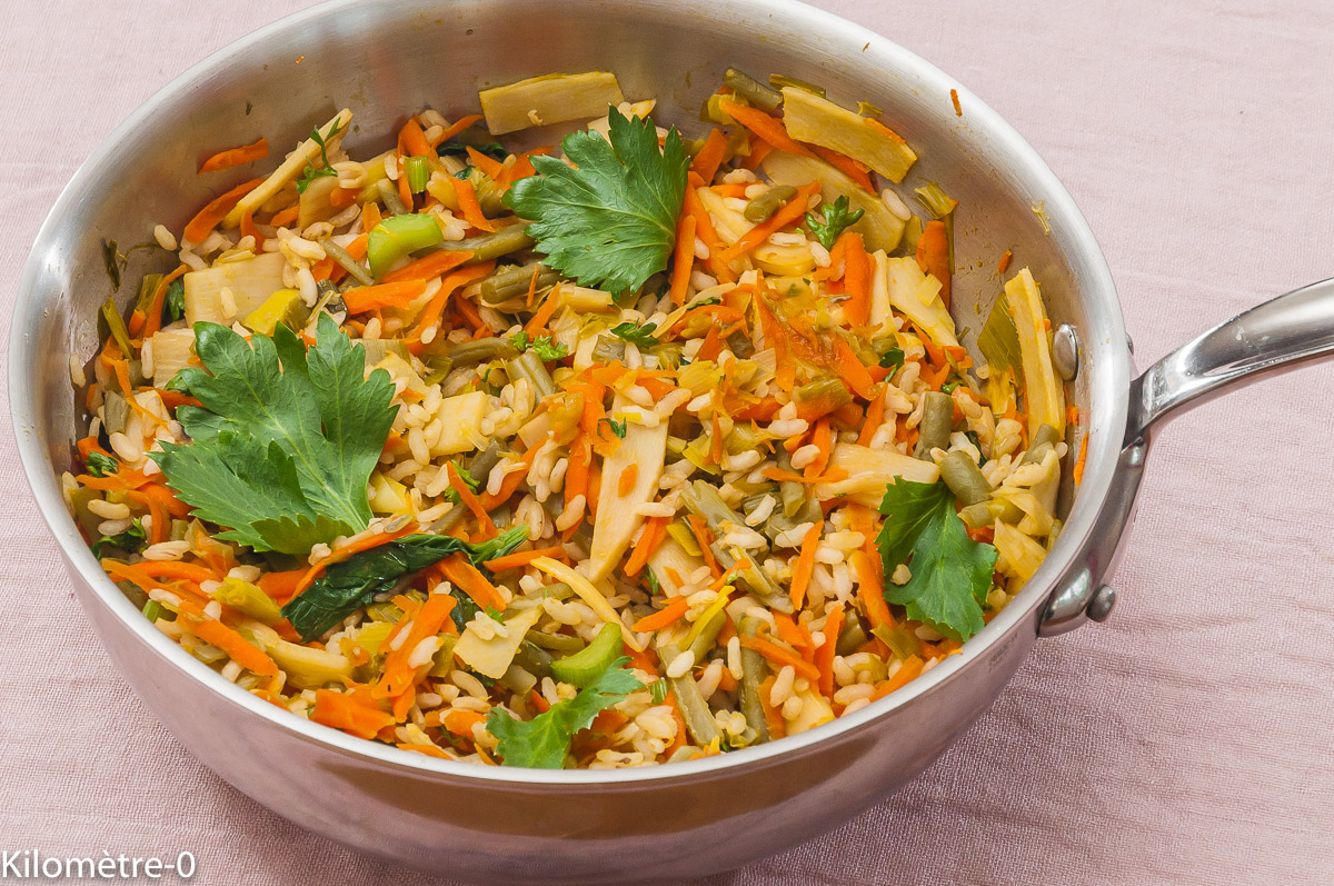 Photo de recette de riz frit, légumes, bio, sauce soja de Kilomètre-0, blog de cuisine réalisée à partir de produits locaux et issus de circuits courts