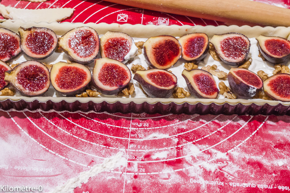 Photo de recette de tarte figue, ricotta, noix de Kilomètre-0, blog de cuisine réalisée à partir de produits locaux et issus de circuits courts