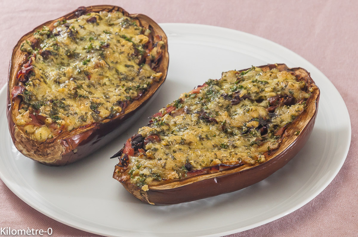 Photo de recette d'aubergines farcies de Kilomètre-0, blog de cuisine réalisée à partir de produits locaux et issus de circuits courts