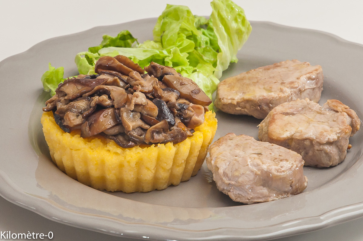 Photo de recette de filet de porc, cèpes, polenta de Kilomètre-0, blog de cuisine réalisée à partir de produits locaux et issus de circuits courts