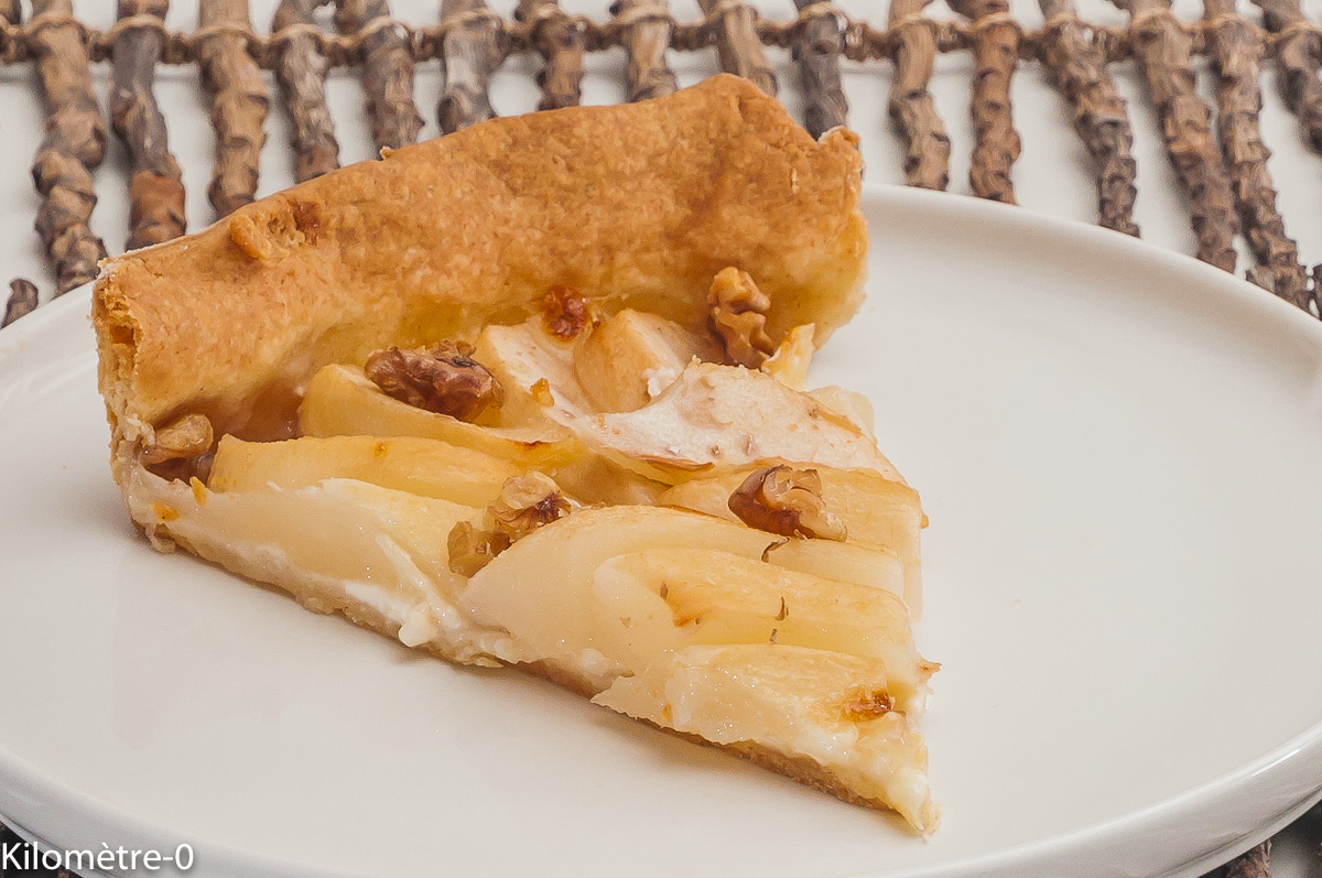 Photo de recette de tarte, poire, chaource de Kilomètre-0, blog de cuisine réalisée à partir de produits locaux et issus de circuits courts