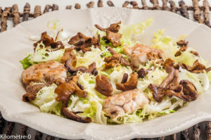 Photo de recette de salade, ris de veau, girolles de Kilomètre-0, blog de cuisine réalisée à partir de produits locaux et issus de circuits courts