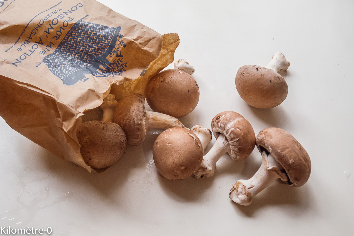 Photo de recette de champignons bruns, bio de Kilomètre-0, blog de cuisine réalisée à partir de produits locaux et issus de circuits courts