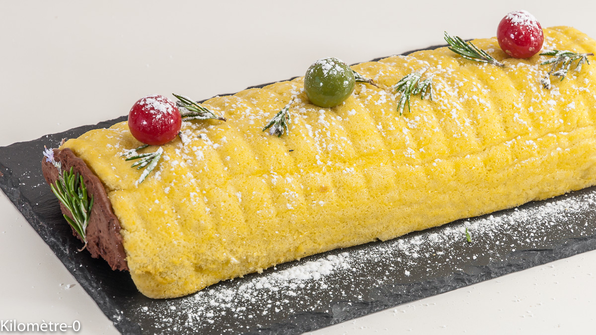 Photo de recette de bûche chocolat de Kilomètre-0, blog de cuisine réalisée à partir de produits locaux et issus de circuits courts