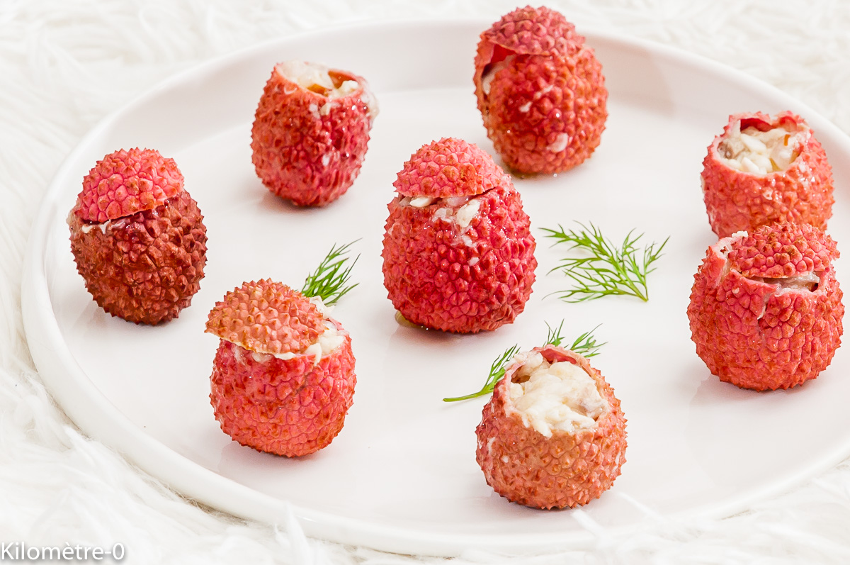 Photo de recette de fruits apéro, litchis, bar, poisson, maison de Kilomètre-0, blog de cuisine réalisée à partir de produits locaux et issus de circuits courts