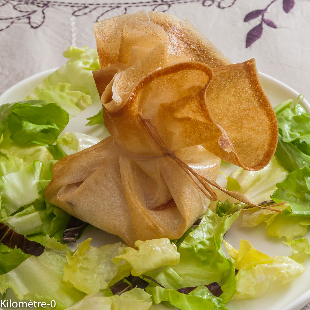 Photo de recette de salade, saint jacques, brik de Kilomètre-0, blog de cuisine réalisée à partir de produits locaux et issus de circuits courts