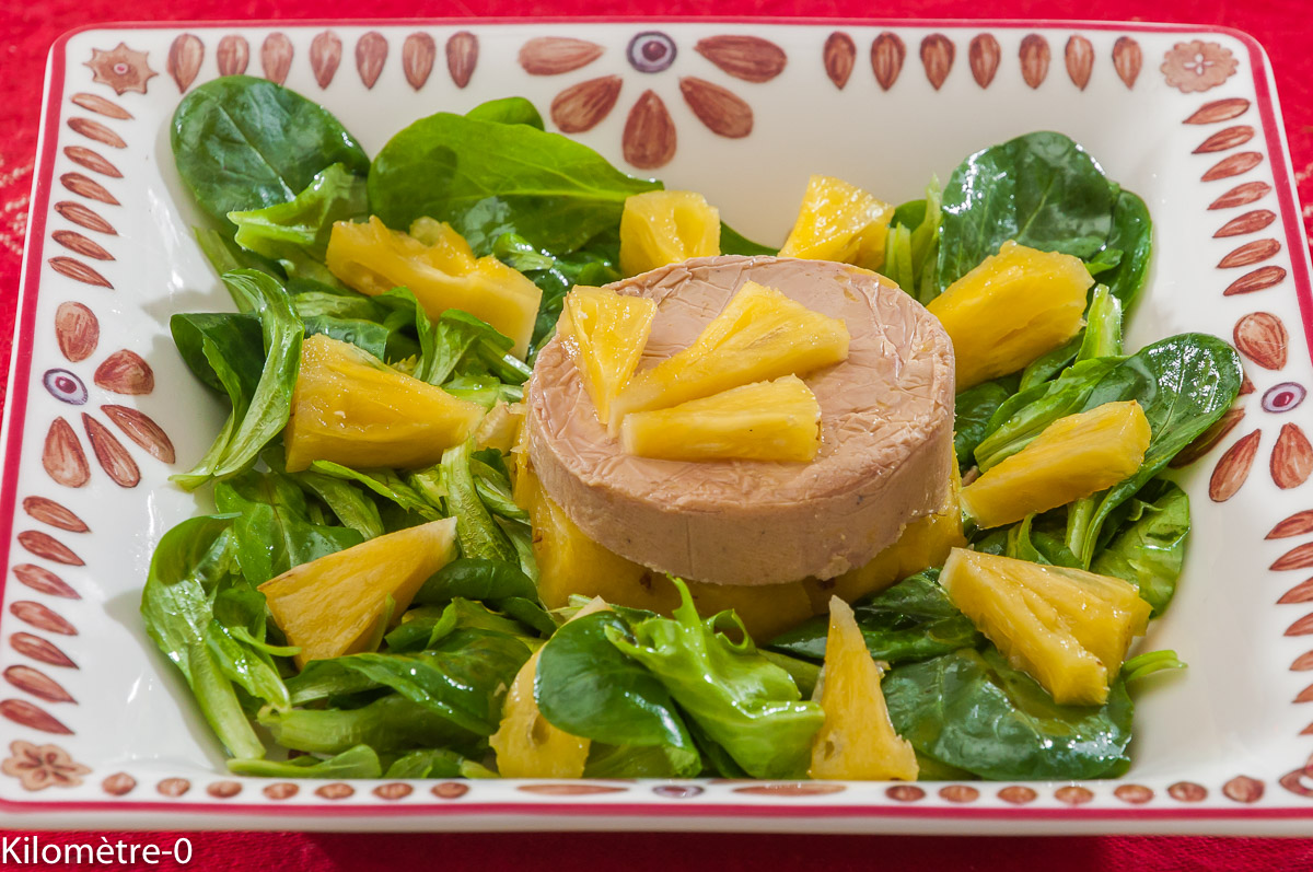 Photo de recette de foie gras, ananas de Kilomètre-0, blog de cuisine réalisée à partir de produits locaux et issus de circuits courts