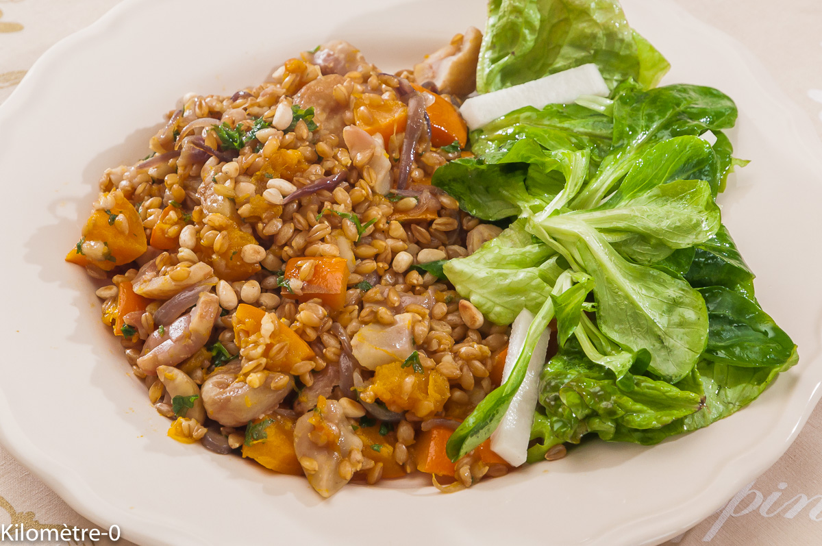 Photo de recette de petit épeautre aux légumes, recette végétarienne de Kilomètre-0, blog de cuisine réalisée à partir de produits locaux et issus de circuits courts