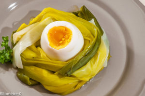 Photo de recette de nid de poireau, oeuf mollet, bio, légère, Pâques, original, nid, pascal, de Kilomètre-0, blog de cuisine réalisée à partir de produits locaux et issus de circuits courts