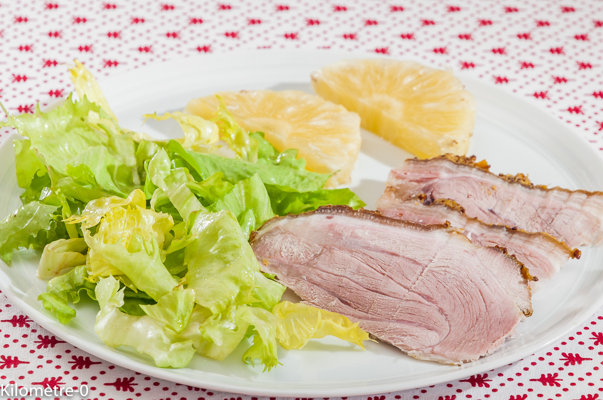 Photo de recette de jarret, ananas, porc, salade de Kilomètre-0, blog de cuisine réalisée à partir de produits locaux et issus de circuits courts