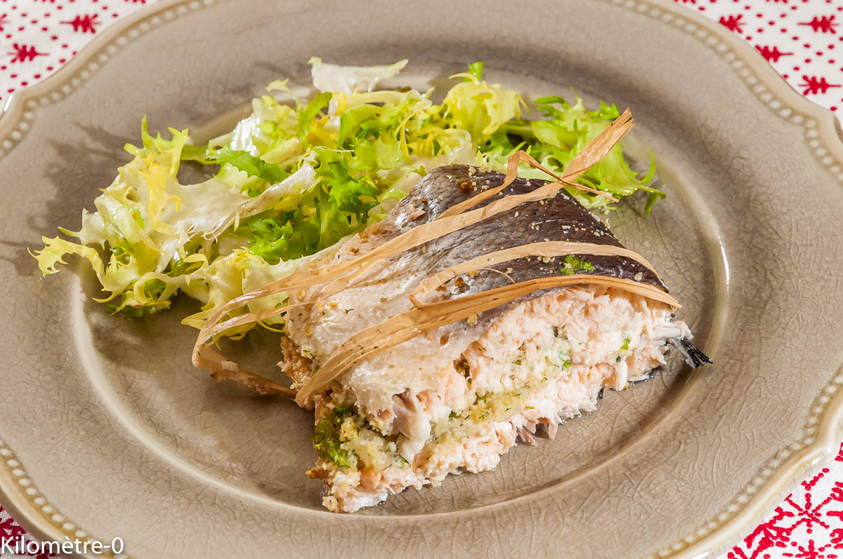 Photo de recette de saumon farci de Kilomètre-0, blog de cuisine réalisée à partir de produits locaux et issus de circuits courts