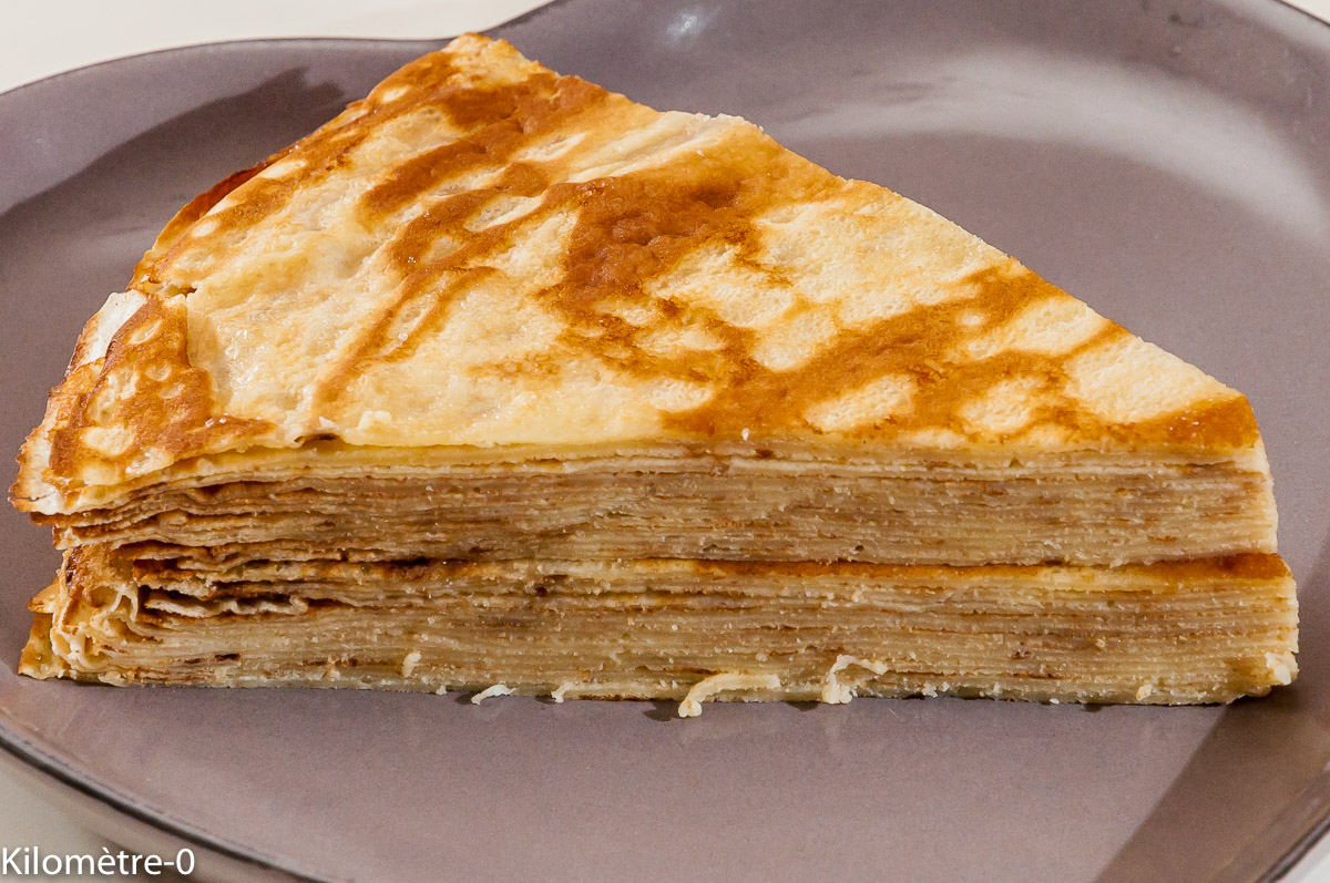 Photo de recette de gâteau de crêpes de Kilomètre-0, blog de cuisine réalisée à partir de produits locaux et issus de circuits courts