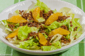 Photo de recette de salade, lentilles, orange, bio de Kilomètre-0, blog de cuisine réalisée à partir de produits locaux et issus de circuits courts