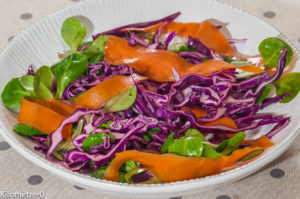Photo de recette de salade de chou rouge, carottes, mâche, facile, légère, rapide de Kilomètre-0, blog de cuisine réalisée à partir de produits locaux et issus de circuits courts