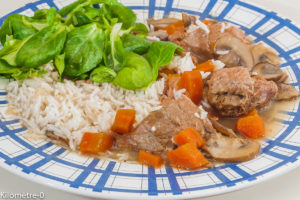 Photo de recette de blanquette de veau, riz, carottes, bio de Kilomètre-0, blog de cuisine réalisée à partir de produits locaux et issus de circuits courts