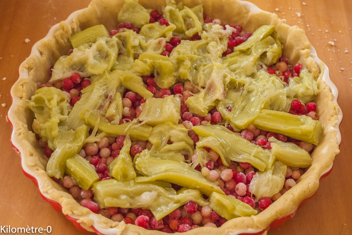 Photo de recette de tarte groseilles, rhubarbe, facile de Kilomètre-0, blog de cuisine réalisée à partir de produits locaux et issus de circuits courts