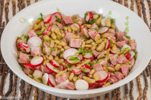 Photo de recette de salade, flageolets, jambon, radis, facile, Kilomètre-0, blog de cuisine réalisée à partir de produits locaux et issus de circuits courts