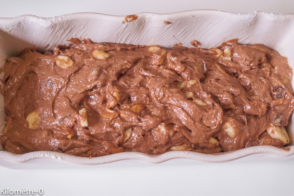 Photo de recette de cake banane, fruits secs, chocolat de Kilomètre-0, blog de cuisine réalisée à partir de produits locaux et issus de circuits courts