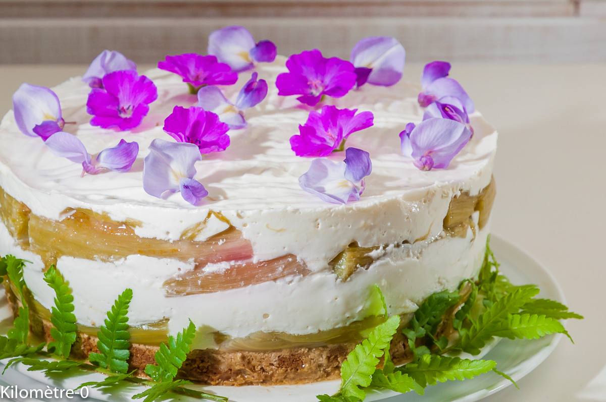 Photo de recette de cheesecake, facile, sans cuisson, rhubarbe, léger de Kilomètre-0, blog de cuisine réalisée à partir de produits locaux et issus de circuits courts