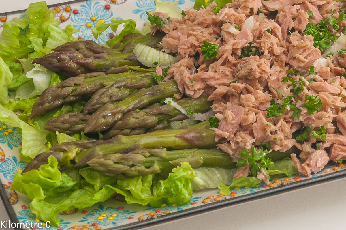 Photo de recette d'asperges vertes au thon, facile,léger de Kilomètre-0, blog de cuisine réalisée à partir de produits locaux et issus de circuits courts
