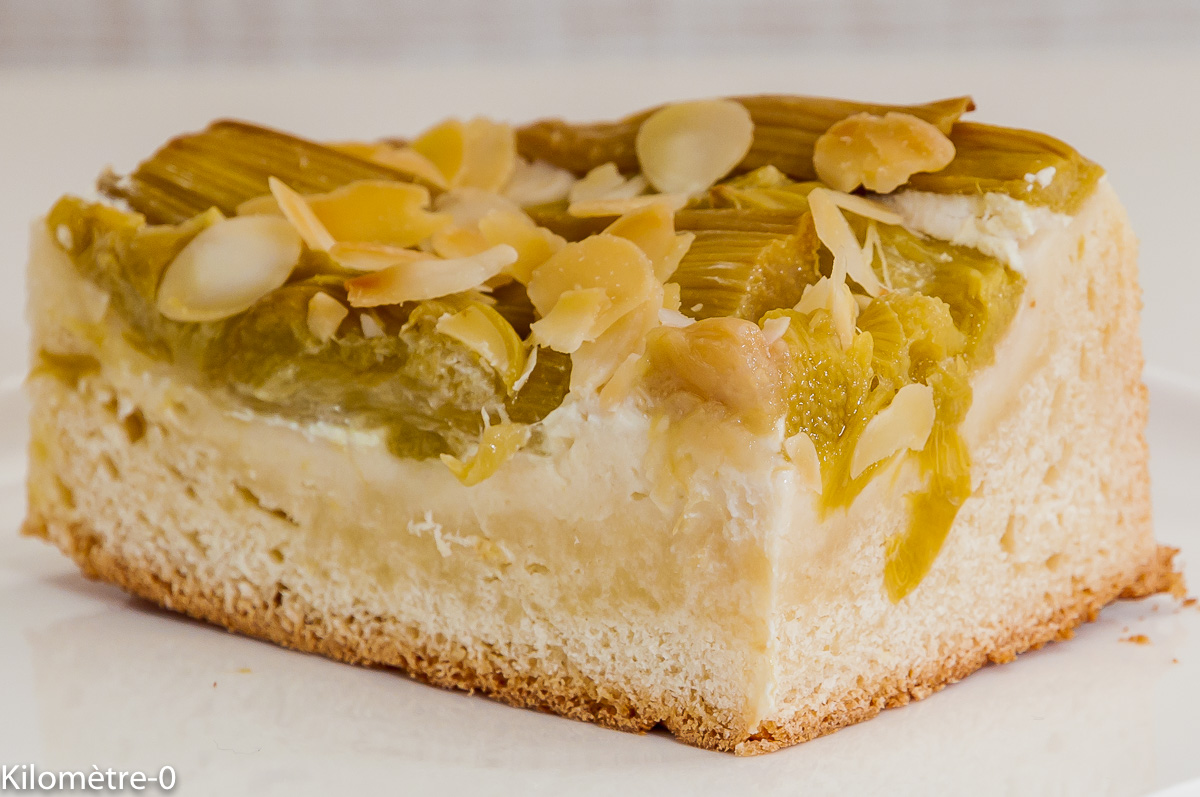 Photo de recette de gâteau brioché à la rhubarbe de Kilomètre-0, blog de cuisine réalisée à partir de produits locaux et issus de circuits courts