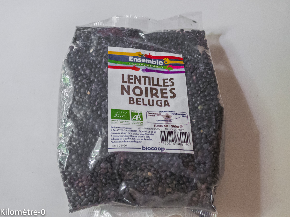 Photo de recette de lentilles noires beluga, bio, françaises de Kilomètre-0, blog de cuisine réalisée à partir de produits locaux et issus de circuits courts