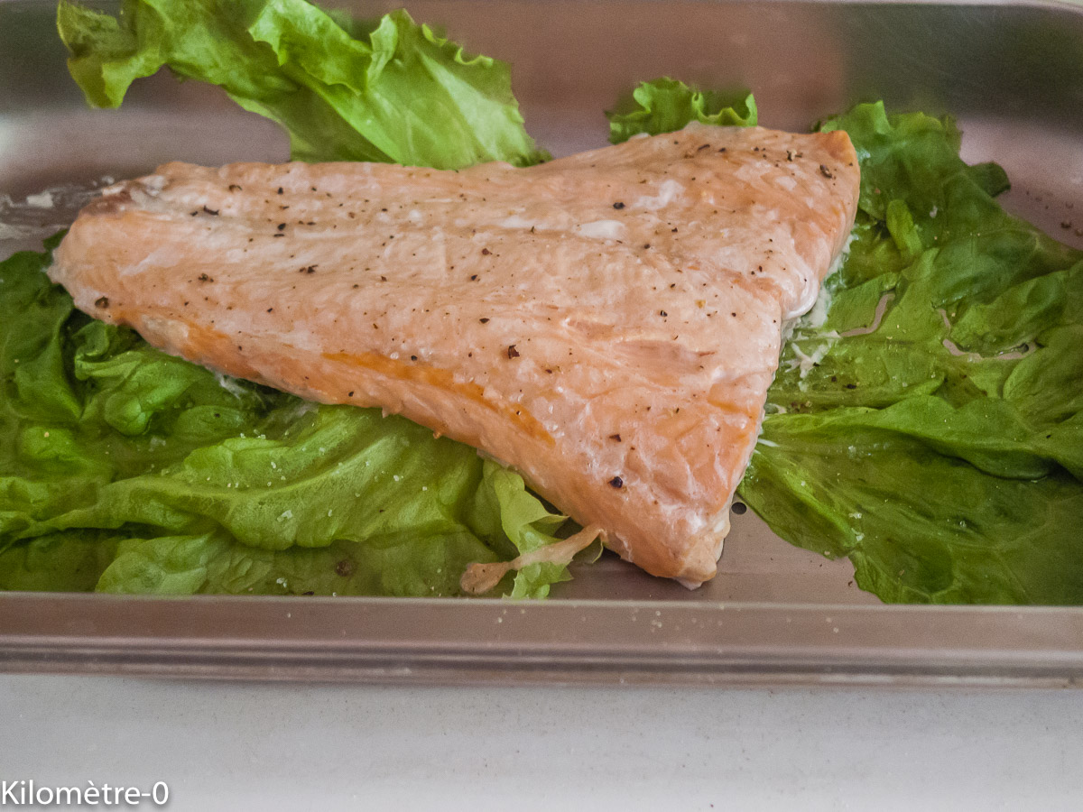 Photo de recette de saumon, four vapeur de Kilomètre-0, blog de cuisine réalisée à partir de produits locaux et issus de circuits courts
