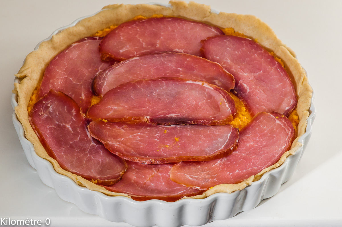 Photo de recette de tarte aux carottes et bacon de Kilomètre-0, blog de cuisine réalisée à partir de produits locaux et issus de circuits courts