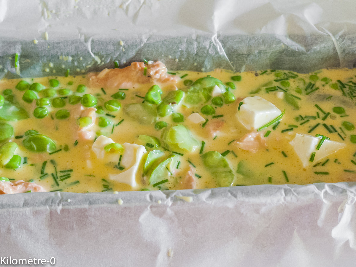 Photo de recette de terrine d'oeufs, saumon, fêta, légumes, printemps de Kilomètre-0, blog de cuisine réalisée à partir de produits locaux et issus de circuits courts