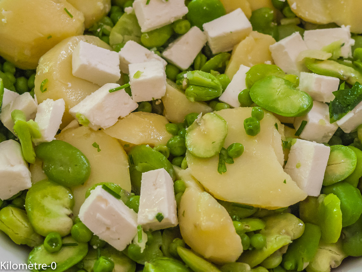 Photo de recette de salade de pomme de terre aux fruits de mer de Kilomètre-0, blog de cuisine réalisée à partir de produits locaux et issus de circuits courts