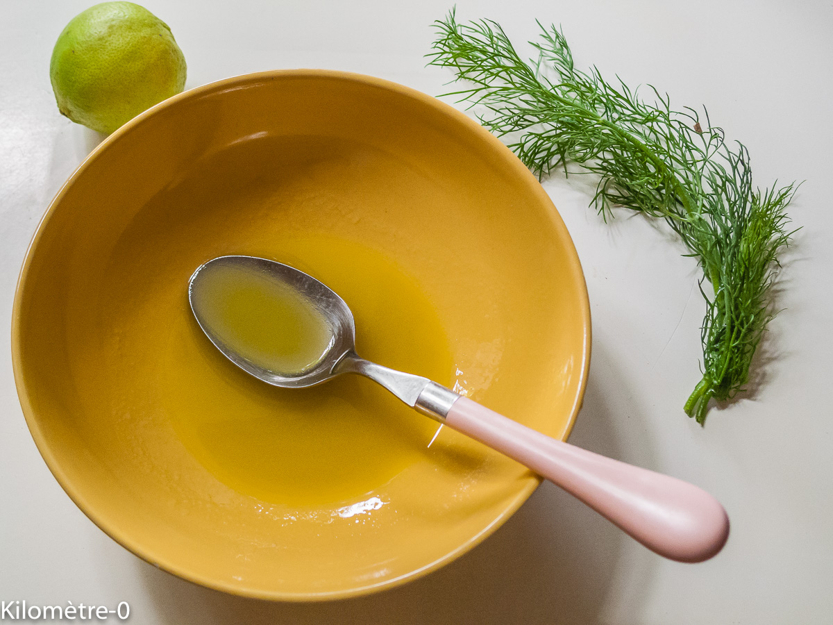 Photo de recette de marinade, huile, citron et aneth de Kilomètre-0, blog de cuisine réalisée à partir de produits locaux et issus de circuits courts