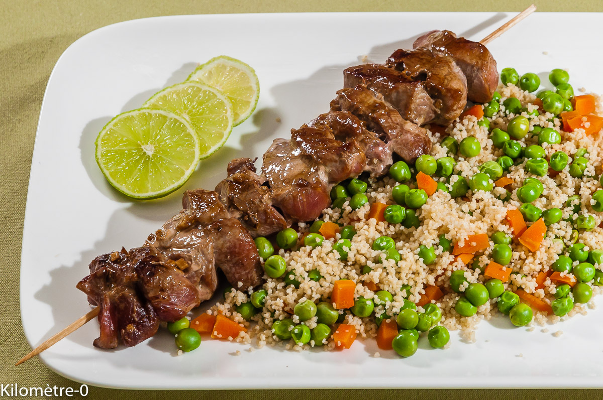 Photo de recette de brochette de porc, sauce soja, gingembre, facile, rapide, léger de Kilomètre-0, blog de cuisine réalisée à partir de produits locaux et issus de circuits courts