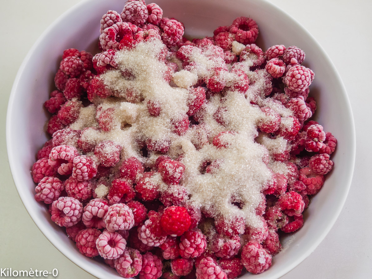 Photo de recette de framboises de Kilomètre-0, blog de cuisine réalisée à partir de produits locaux et issus de circuits courts