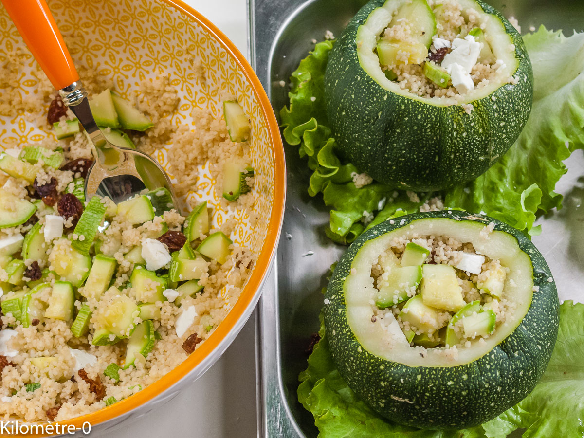 Photo de recette de courgettes rondes farcies de Kilomètre-0, blog de cuisine réalisée à partir de produits locaux et issus de circuits courts