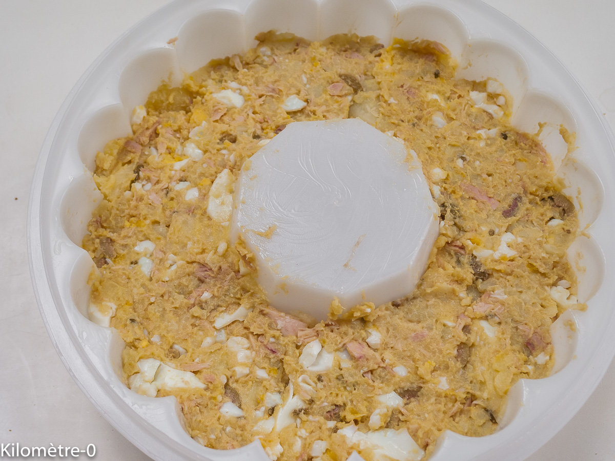 Photo de recette de pommmes de terre en terrine, oeuf, thon, moutarde de Kilomètre-0, blog de cuisine réalisée à partir de produits locaux et issus de circuits courts