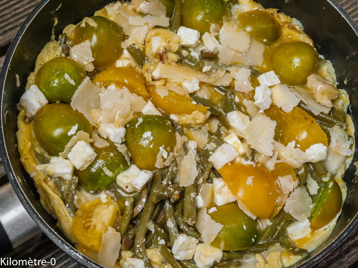 Photo de recette de frittata, recette italienne, omelette, haricots verts, de Kilomètre-0, blog de cuisine réalisée à partir de produits locaux et issus de circuits courts